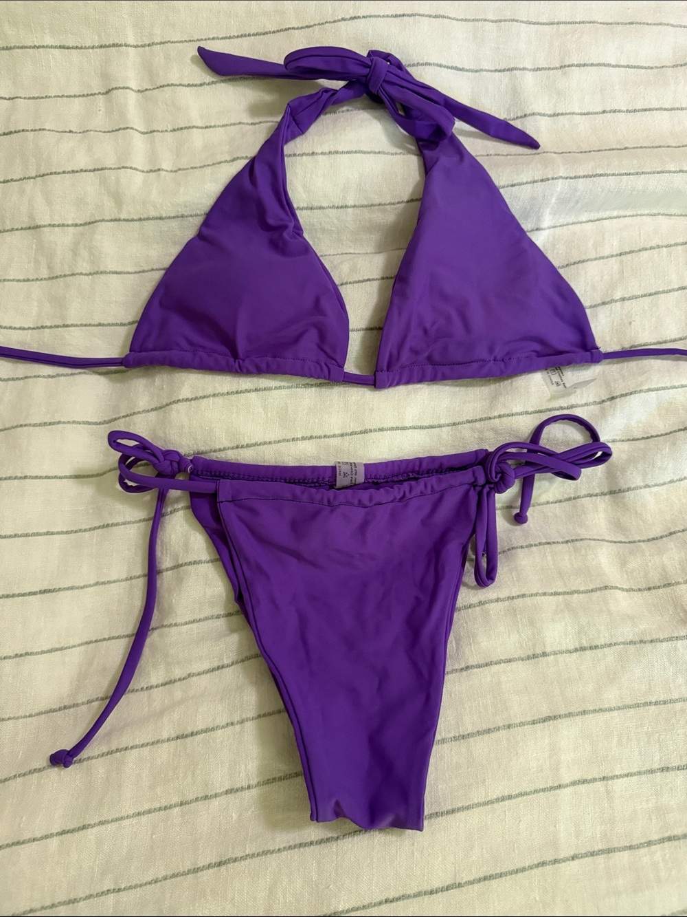 Purple Tie-Side Triangle Bikini Set